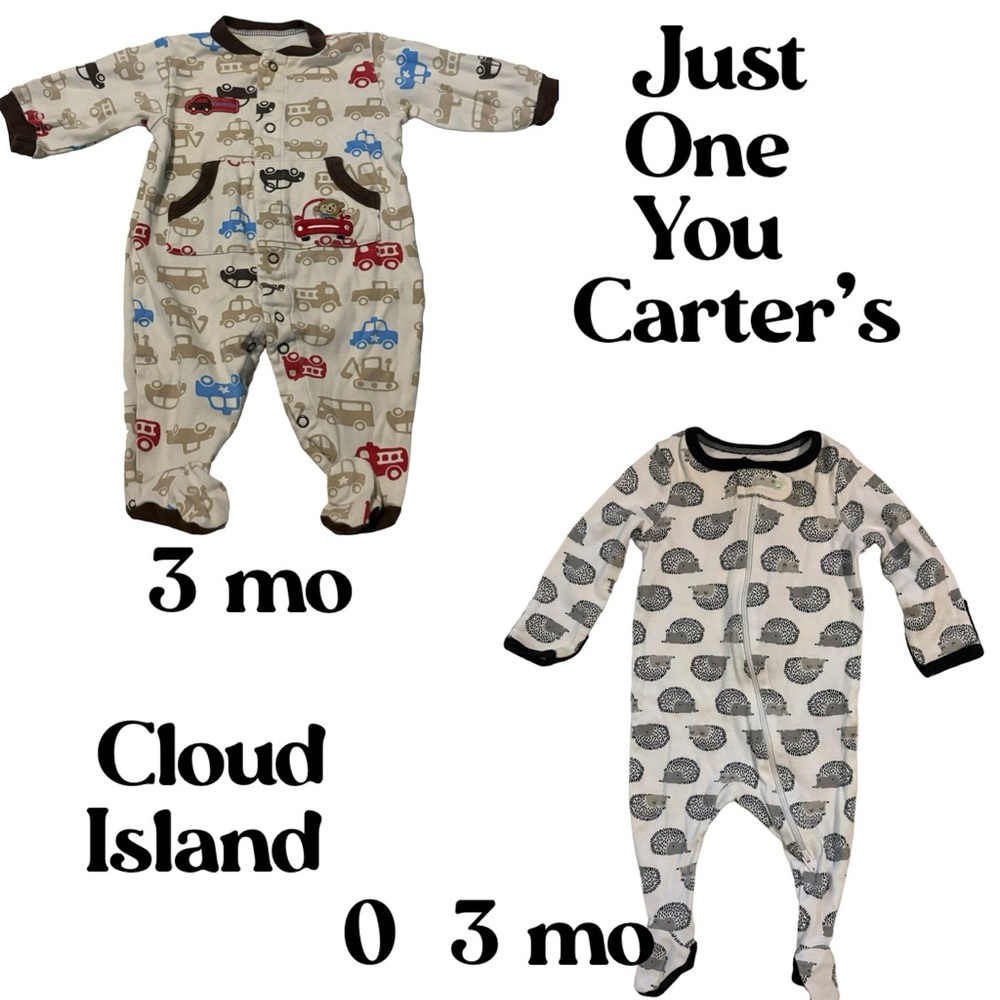 2 Sleepers Carter’s Cars & Cloud Island hedgehogs Footie Footed 1 piece EUC